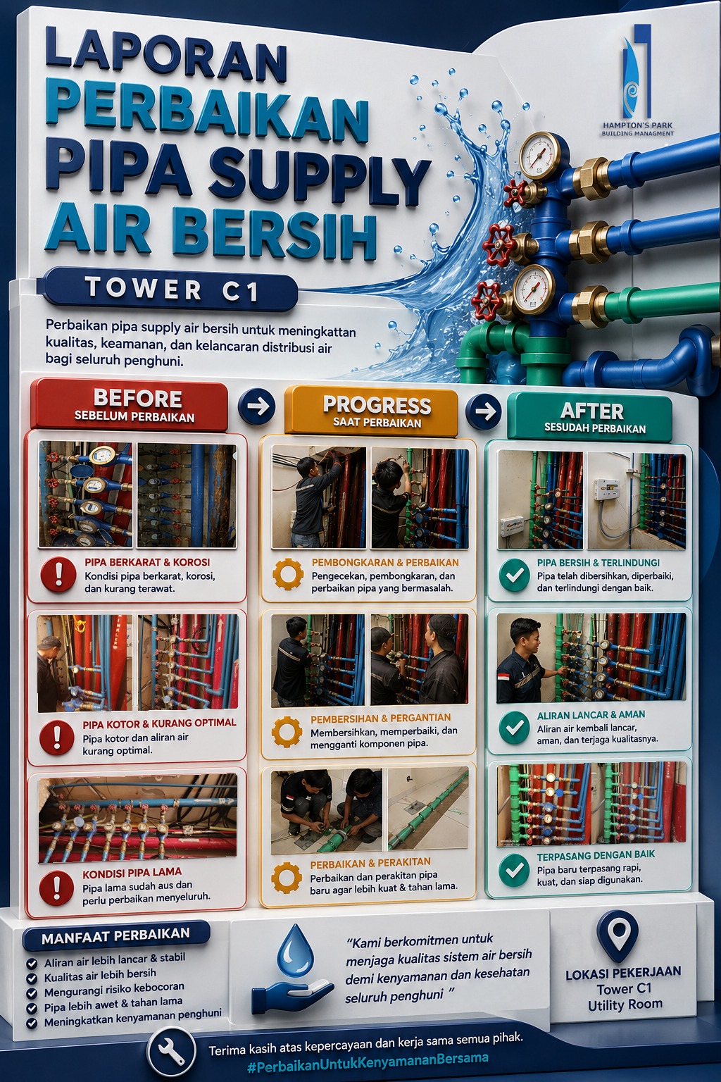 Laporan perbaikan pipa supply air bersih